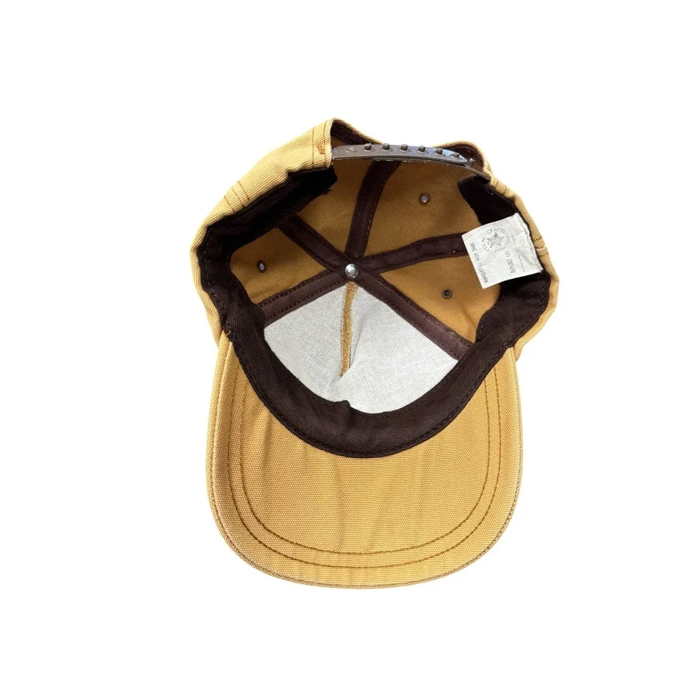 Carhartt Canvas Snapback Hat Kids OS Tan Good Vintage USA Made Logo Patch